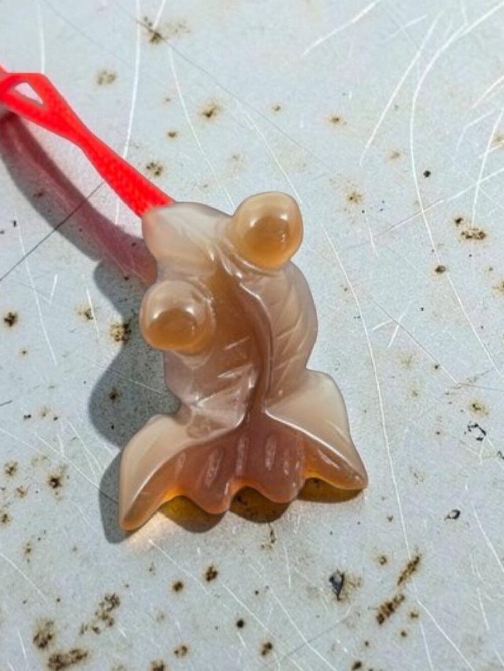 Vintage Chinese Carved Carnelian Agate Goldfish Pendant On Silk String